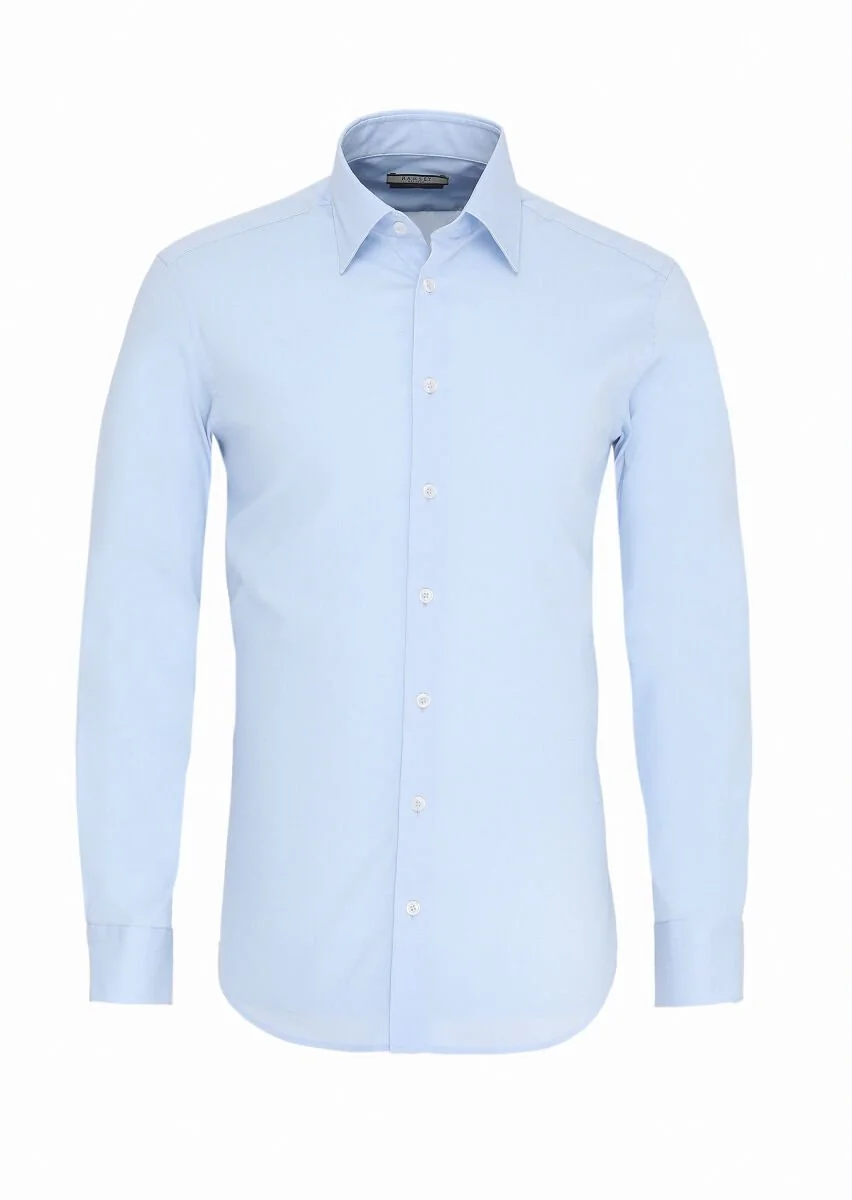 Blue Slim Fit Weaving Classical Cotton Blended Shirt - 1
