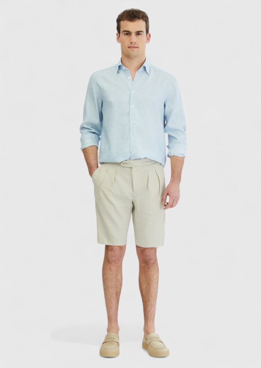 Blue Striped Casual Fit Long Weaving Casual Cotton Blended Shirt - 2