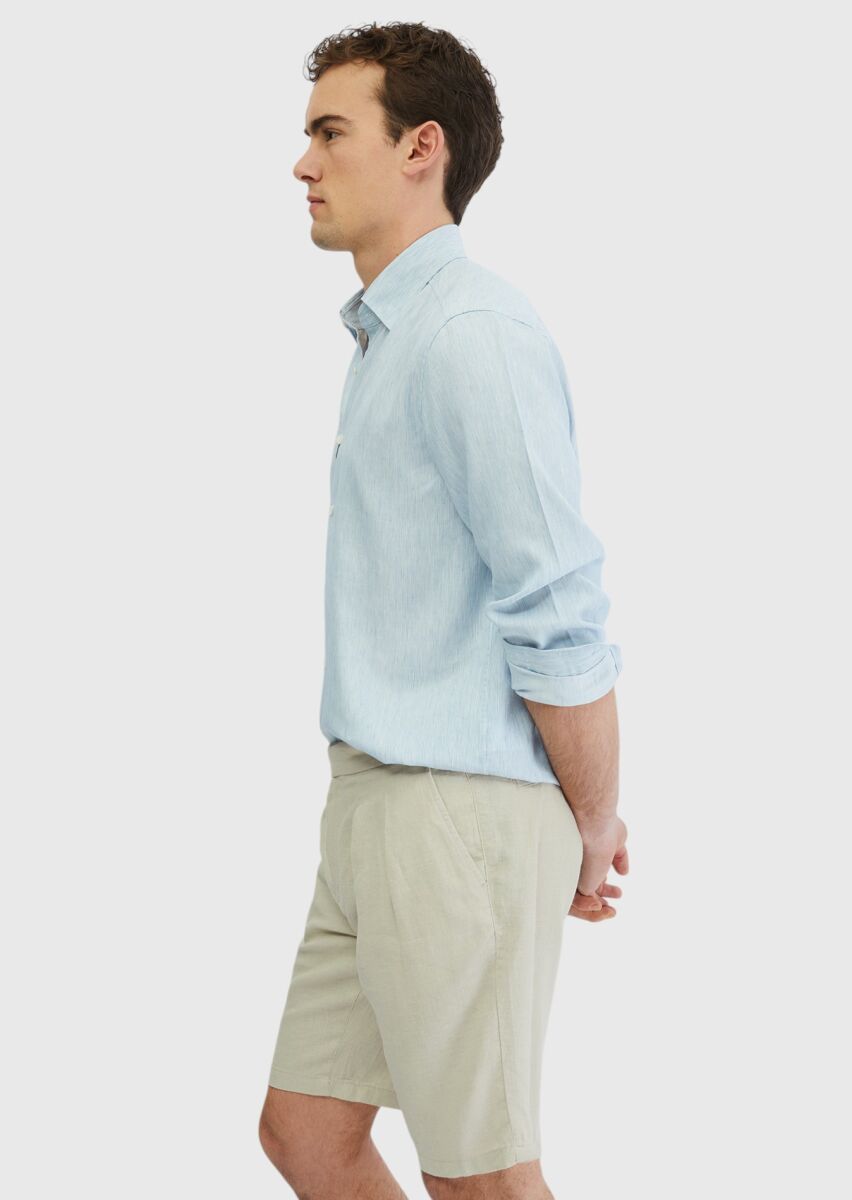 Blue Striped Casual Fit Long Weaving Casual Cotton Blended Shirt - 3