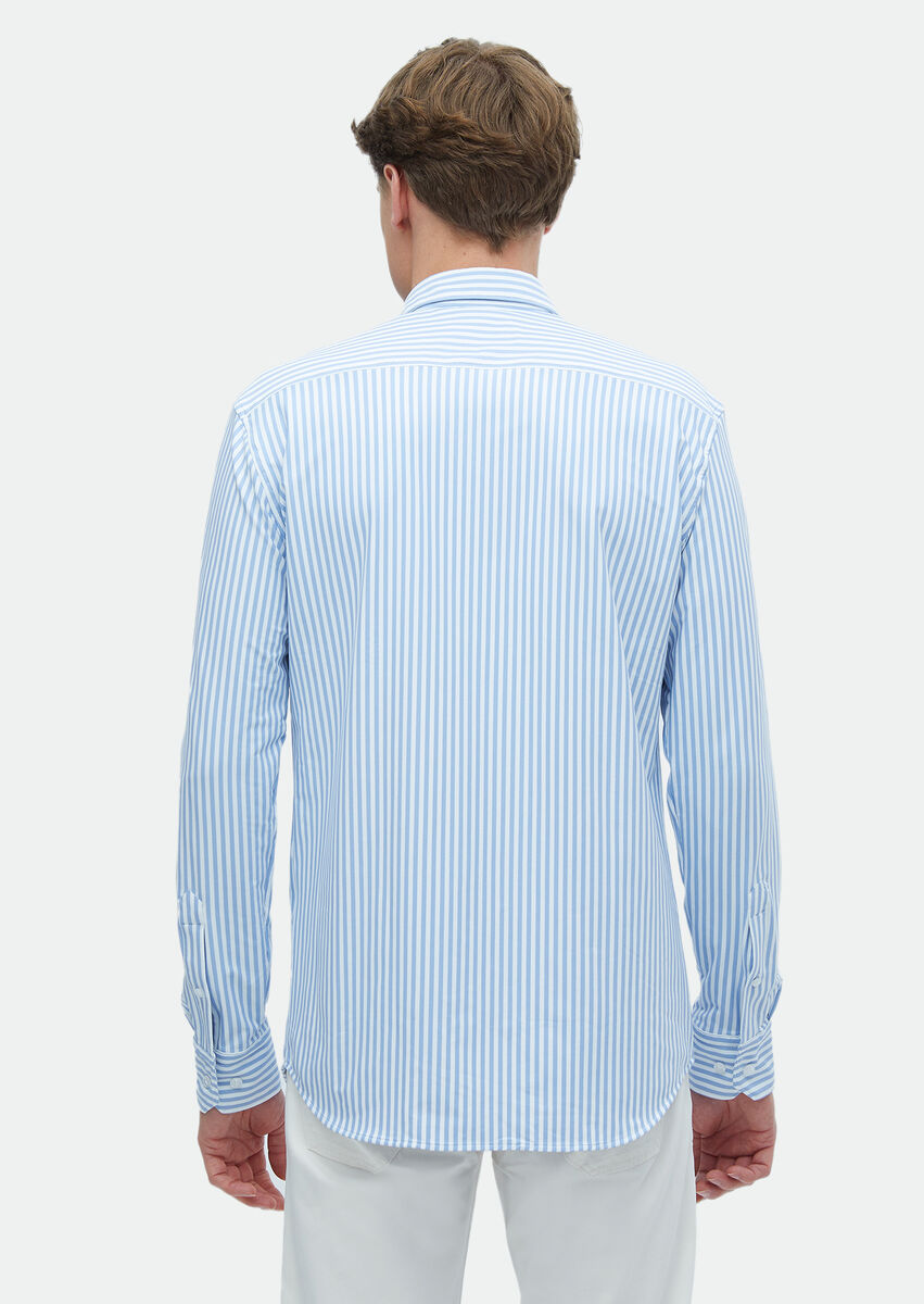 Blue Striped Regular Fit Knitting Classical Shirt - 6