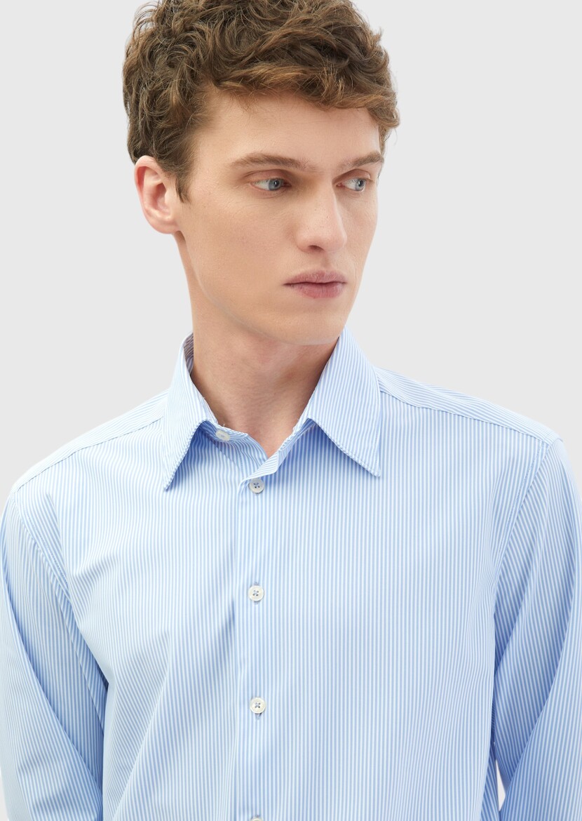 Blue Striped Regular Fit Knitting Classical Shirt - 3