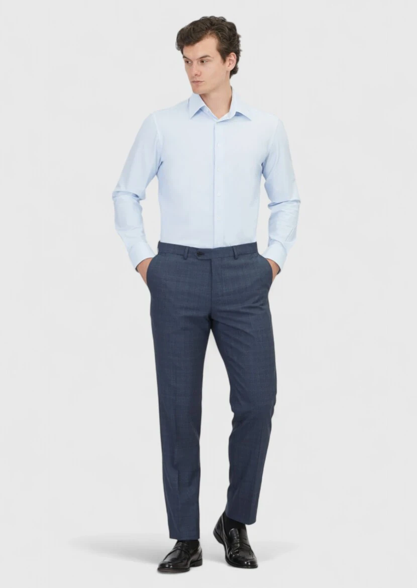 Blue Striped Regular Fit Knitting Classical Shirt - RAMSEY