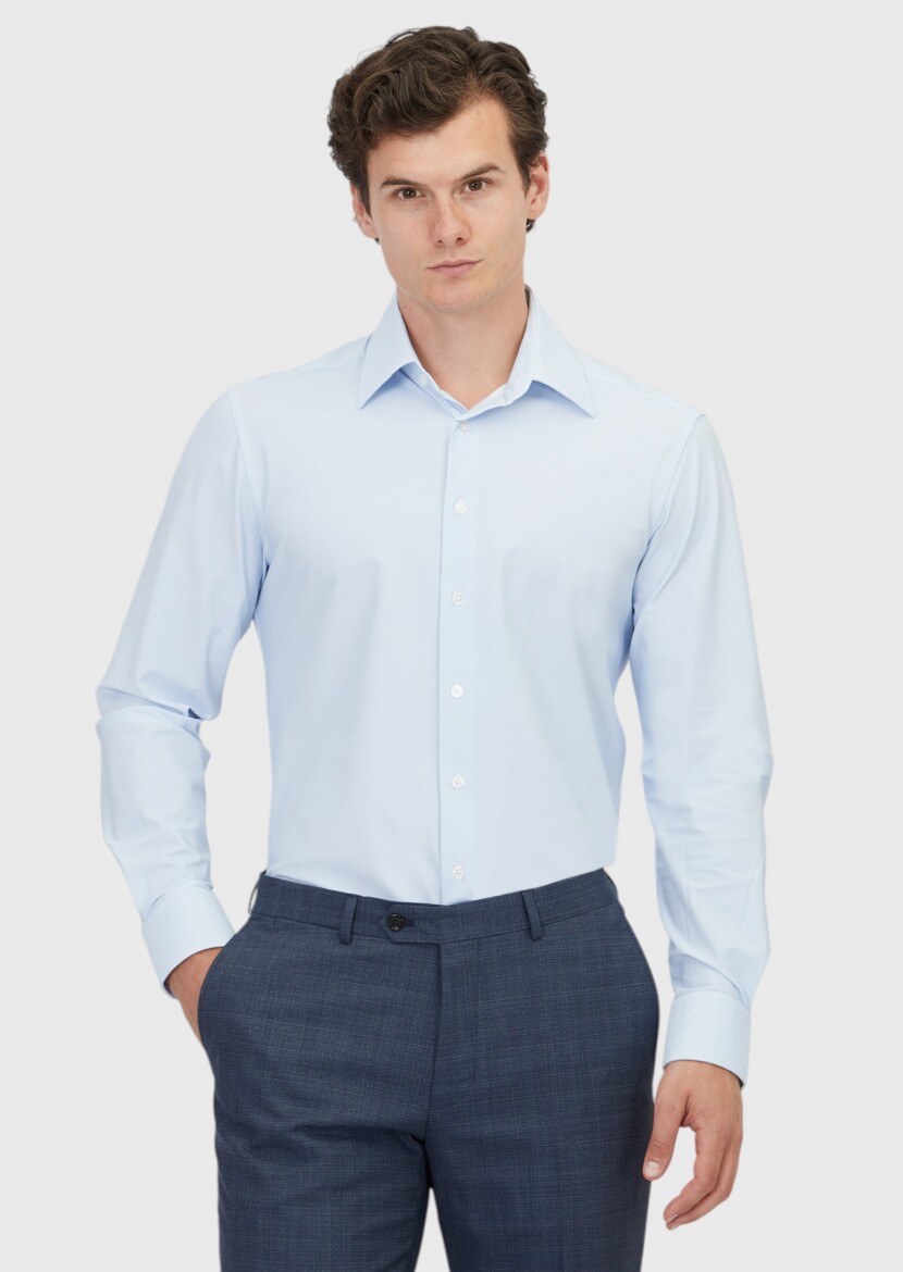 Blue Striped Regular Fit Long Knitting Classical Shirt - RAMSEY