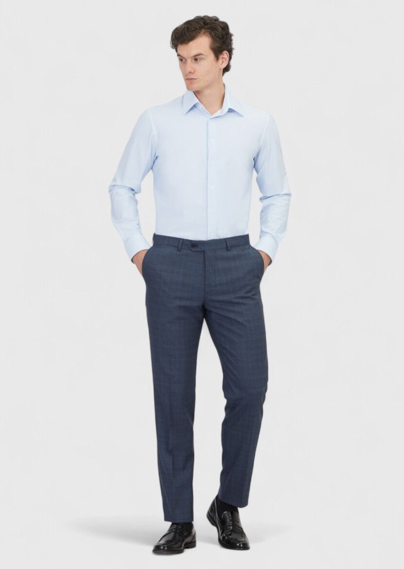 Blue Striped Regular Fit Long Knitting Classical Shirt - RAMSEY