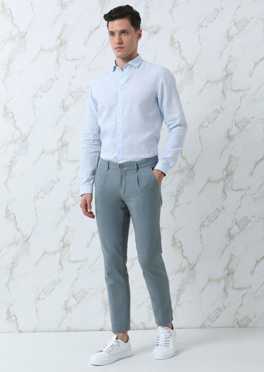 Blue Striped Regular Fit Long Weaving Casual Cotton Blended Shirt - 4