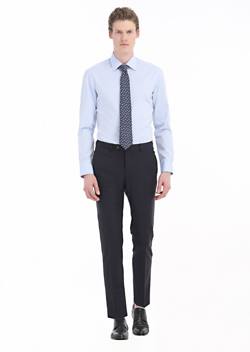 Blue Striped Regular Fit Long Weaving Classical 100% Cotton Shirt - 1