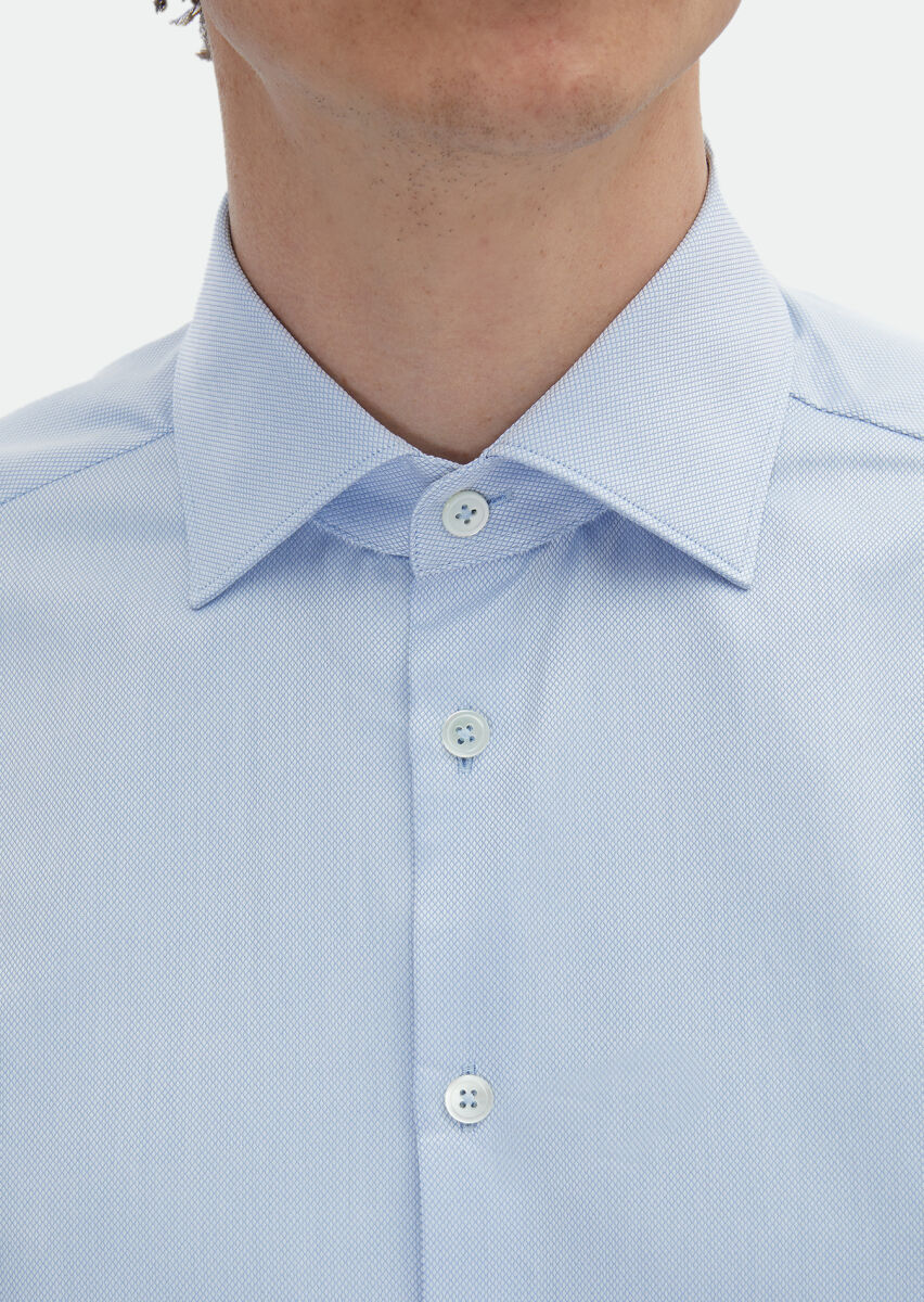 Blue Striped Regular Fit Long Weaving Classical 100% Cotton Shirt - 5