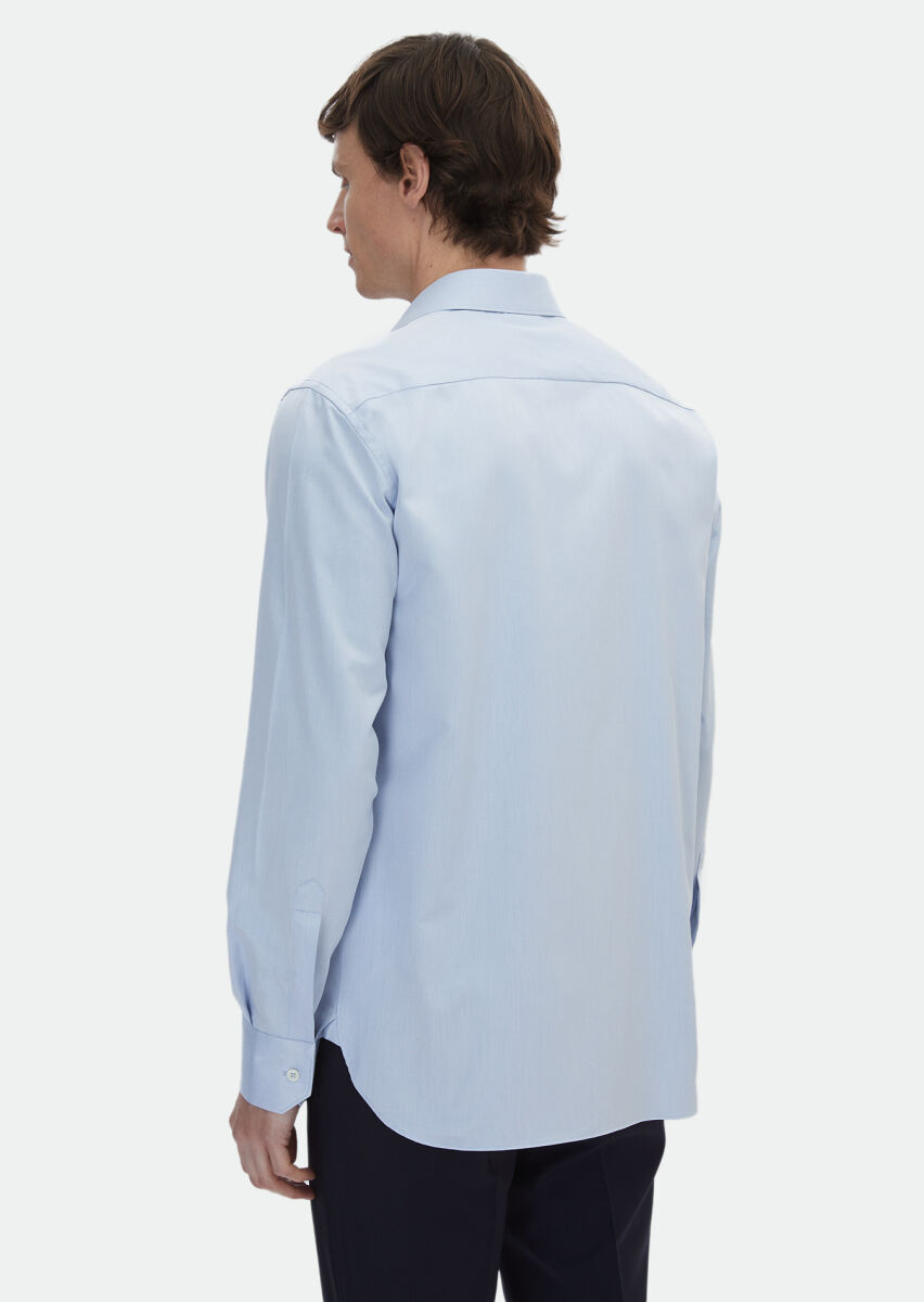 Blue Striped Regular Fit Long Weaving Classical 100% Cotton Shirt - 7