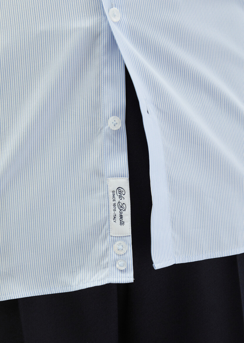 Blue Striped Regular Fit Long Weaving Classical 100% Cotton Shirt - 5