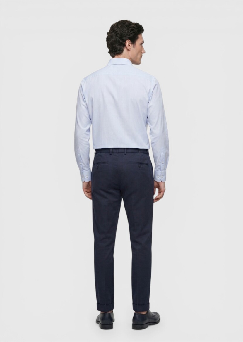 Blue Striped Regular Fit Long Weaving Classical 100% Cotton Shirt - 5