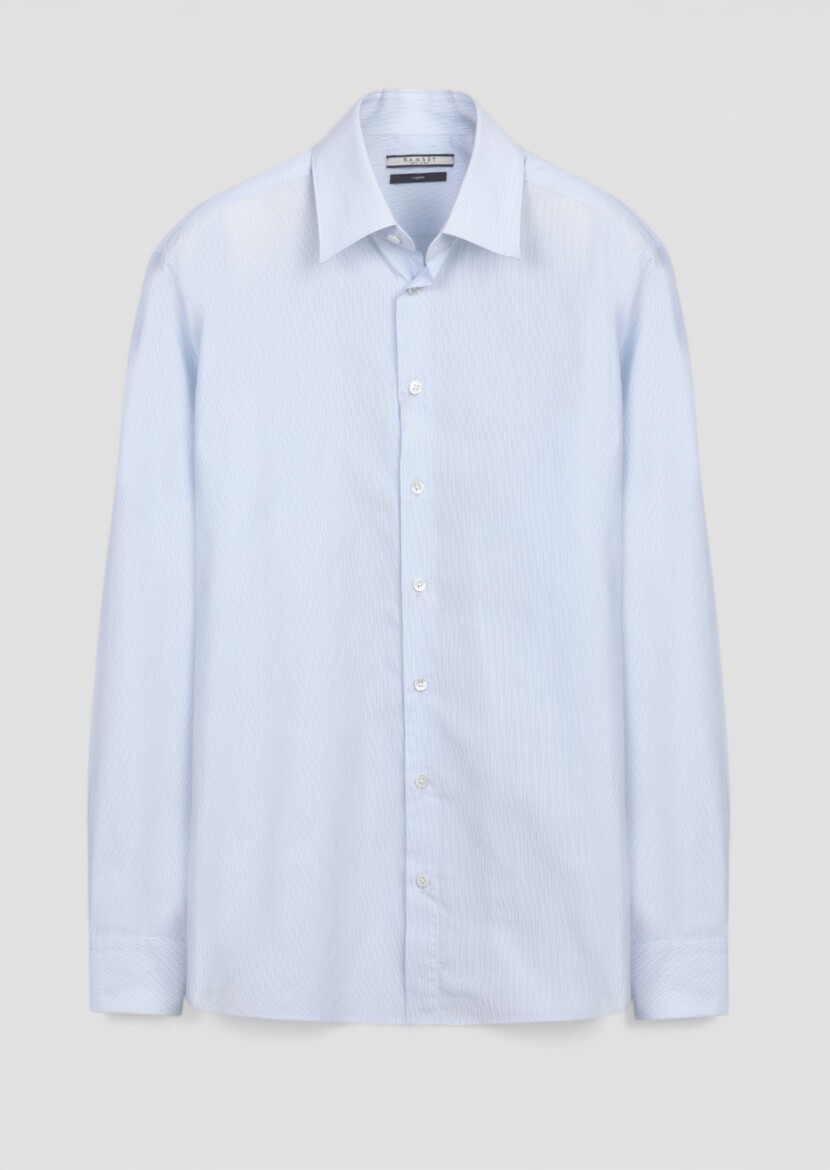 Blue Striped Regular Fit Long Weaving Classical 100% Cotton Shirt - 6