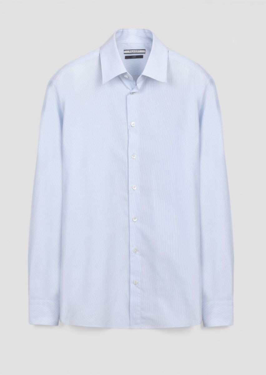 Blue Striped Regular Fit Long Weaving Classical 100% Cotton Shirt - 6