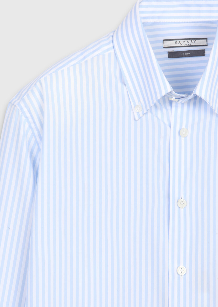Blue Striped Regular Fit Long Weaving Classical 100% Cotton Shirt - 6