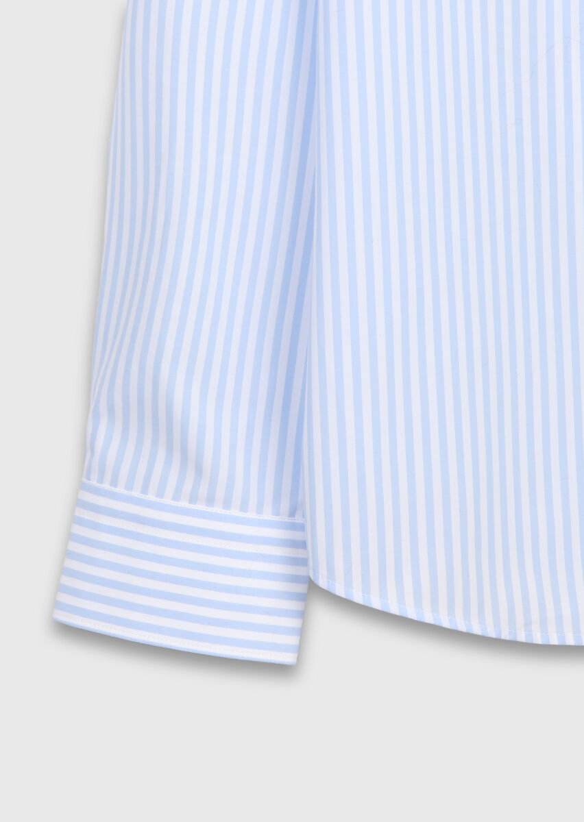 Blue Striped Regular Fit Long Weaving Classical 100% Cotton Shirt - 7