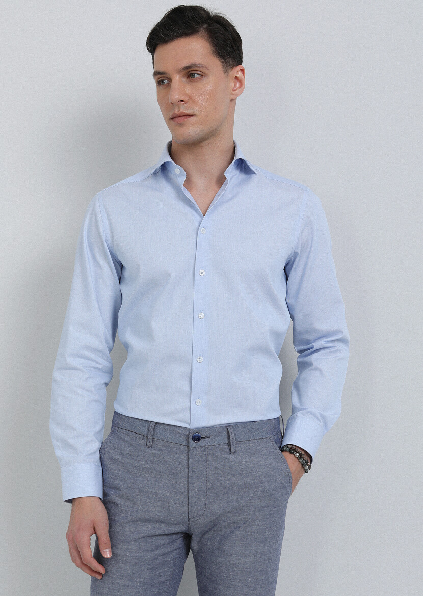 Blue Striped Regular Fit Long Weaving Classical Cotton Blended Shirt - 1