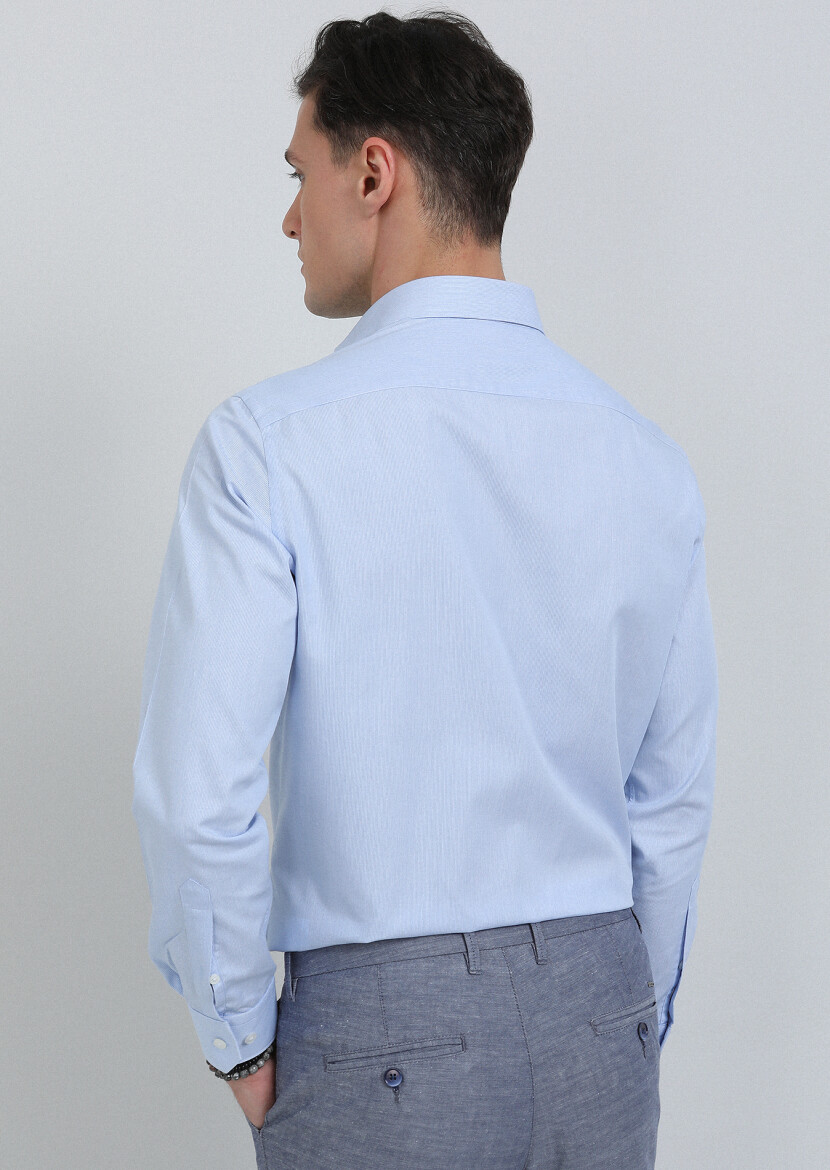 Blue Striped Regular Fit Long Weaving Classical Cotton Blended Shirt - 5