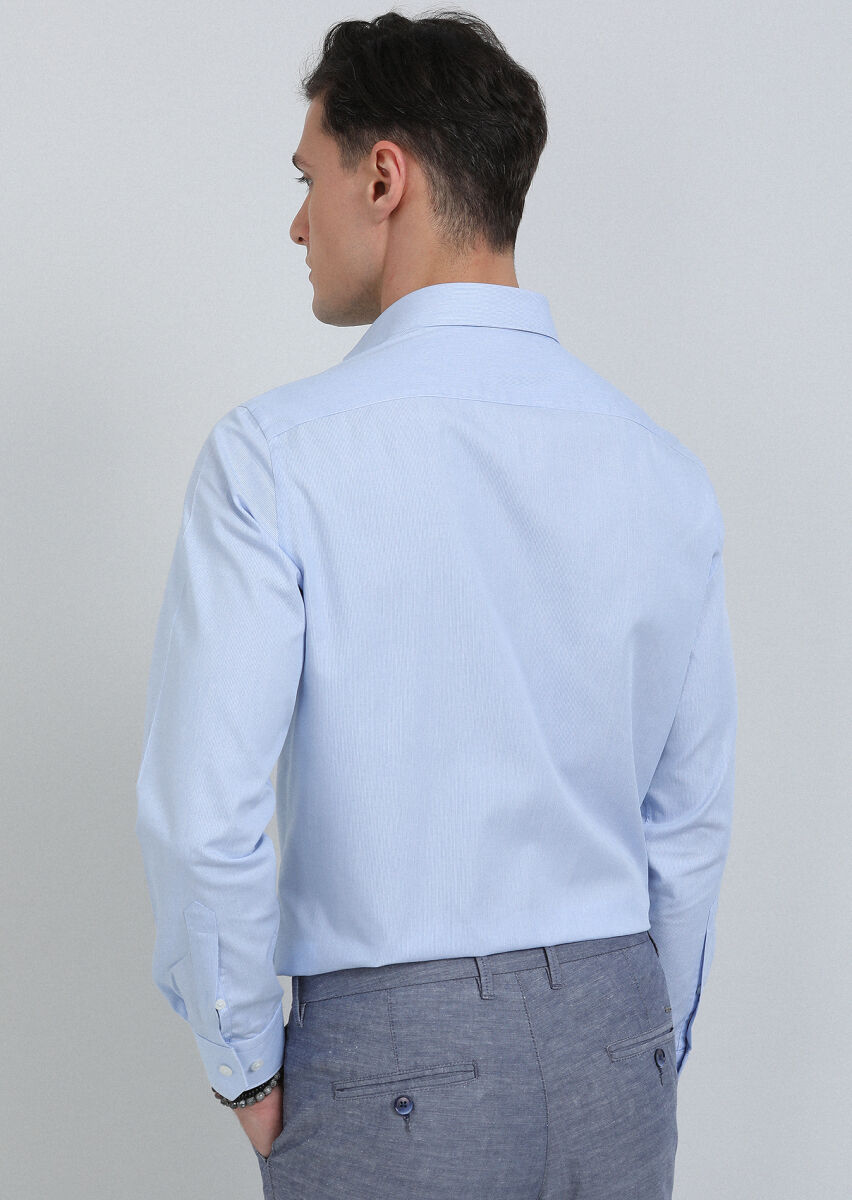 Blue Striped Regular Fit Long Weaving Classical Cotton Blended Shirt - 5