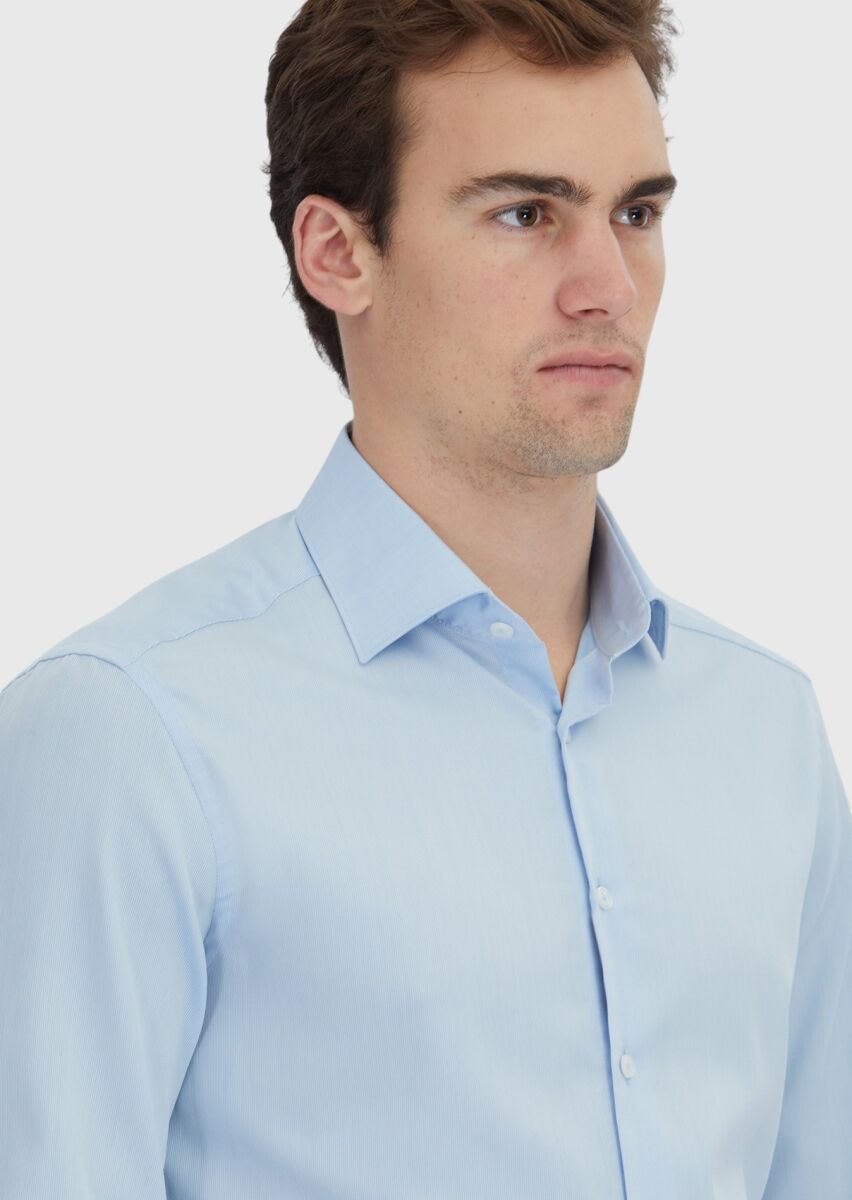 Blue Striped Regular Fit Long Weaving Classical Cotton Blended Shirt - 3