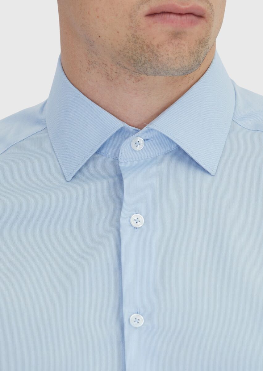 Blue Striped Regular Fit Long Weaving Classical Cotton Blended Shirt - 4