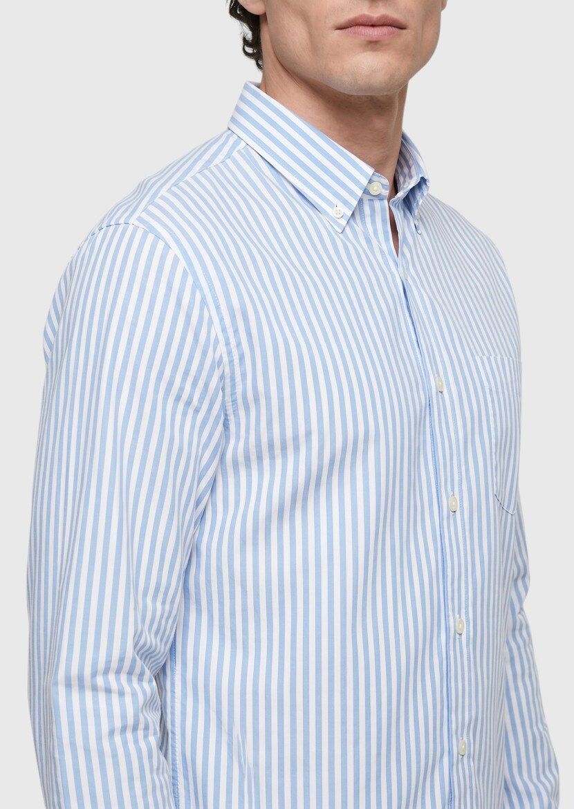 Blue Striped Regular Fit Long Weaving Classical Shirt - RAMSEY