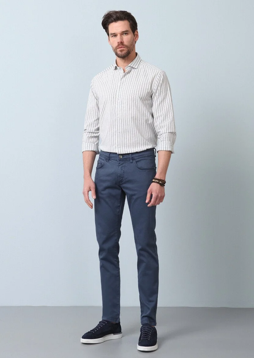 Blue Striped Regular Fit Weaving Casual 100% Cotton Shirt - 3