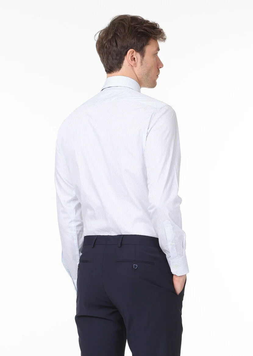 Blue Striped Regular Fit Weaving Classical 100% Cotton Shirt - 4