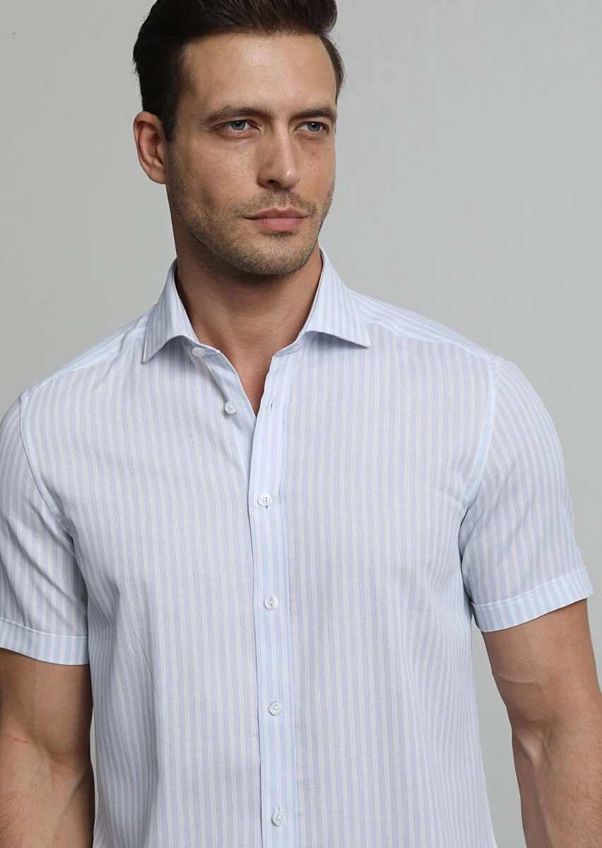 Blue Striped Regular Fit Weaving Classical 100% Cotton Shirt - 2