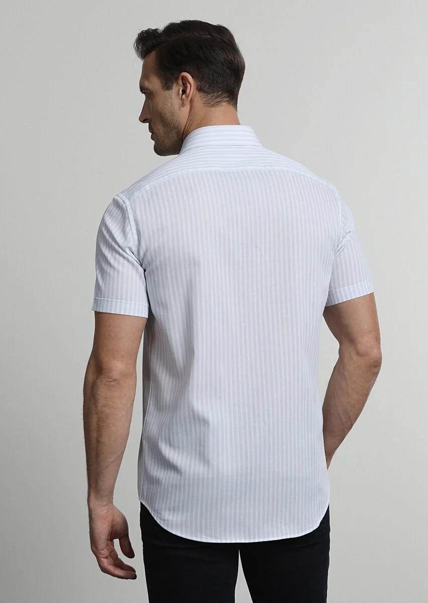 Blue Striped Regular Fit Weaving Classical 100% Cotton Shirt - 4