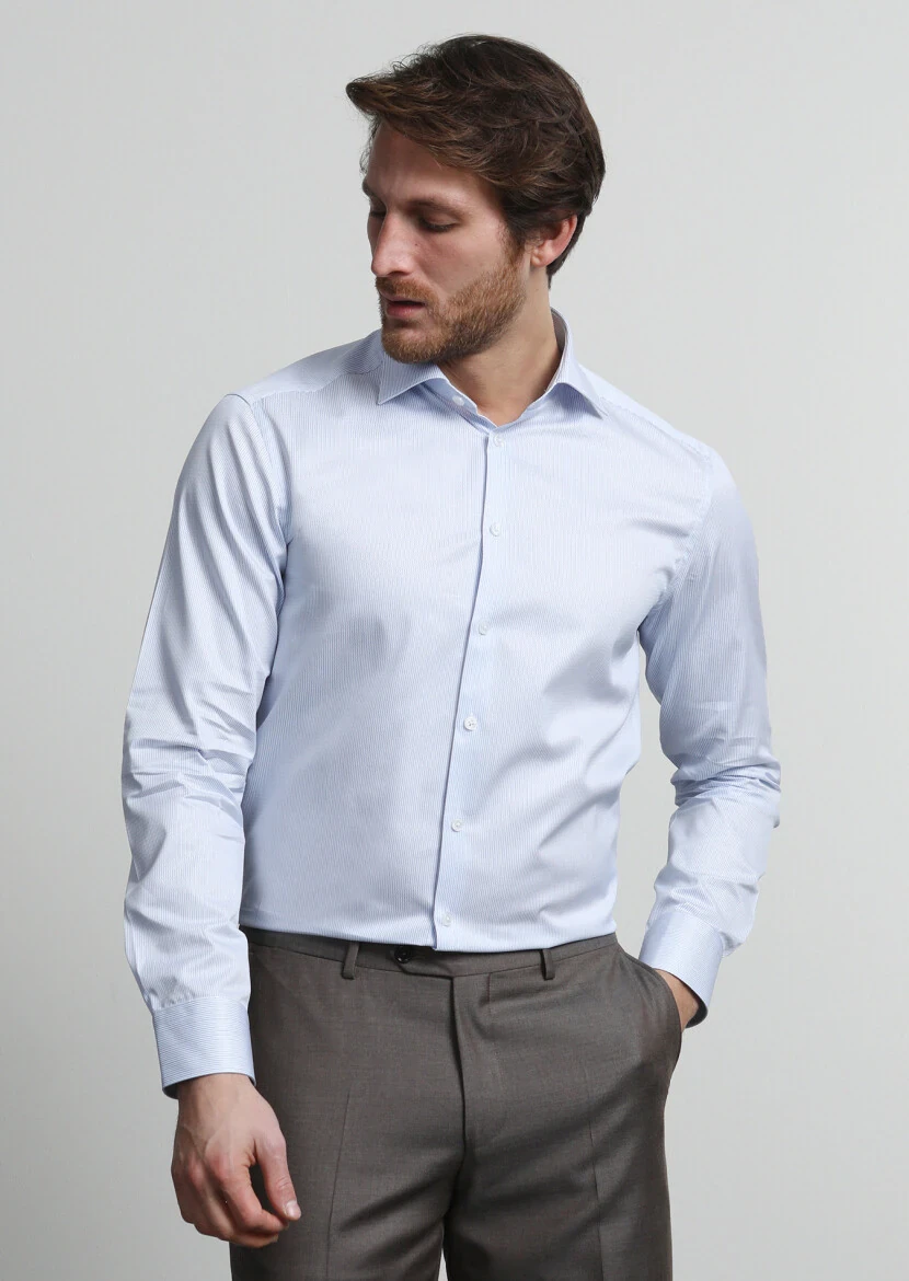 Blue Striped Regular Fit Weaving Classical 100% Cotton Shirt - 1