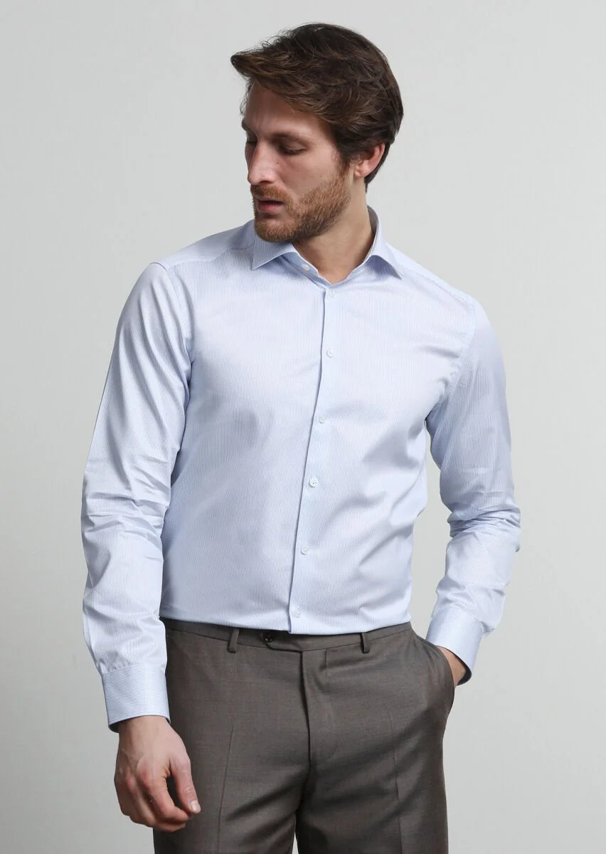 Blue Striped Regular Fit Weaving Classical 100% Cotton Shirt - 1