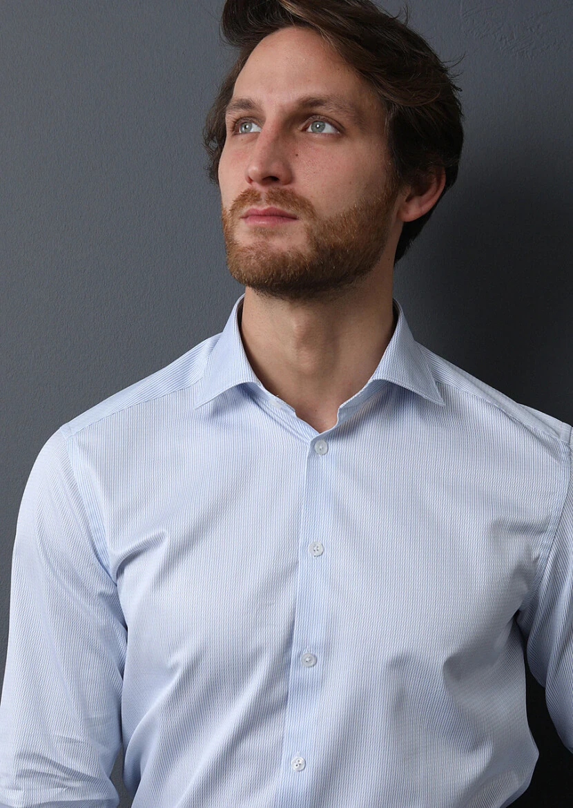 Blue Striped Regular Fit Weaving Classical 100% Cotton Shirt - 2