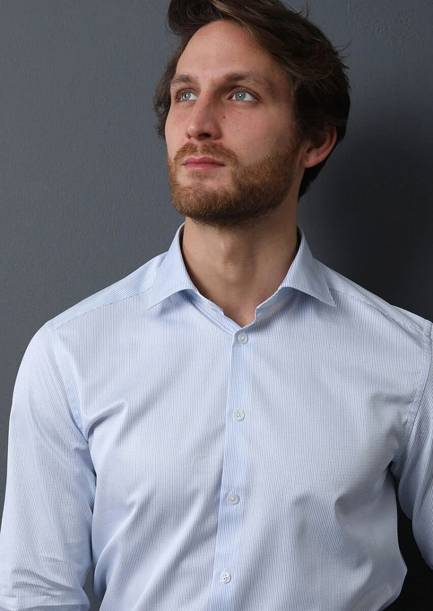 Blue Striped Regular Fit Weaving Classical 100% Cotton Shirt - 2