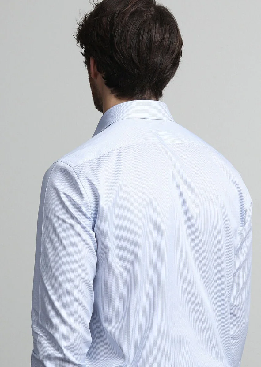Blue Striped Regular Fit Weaving Classical 100% Cotton Shirt - 4