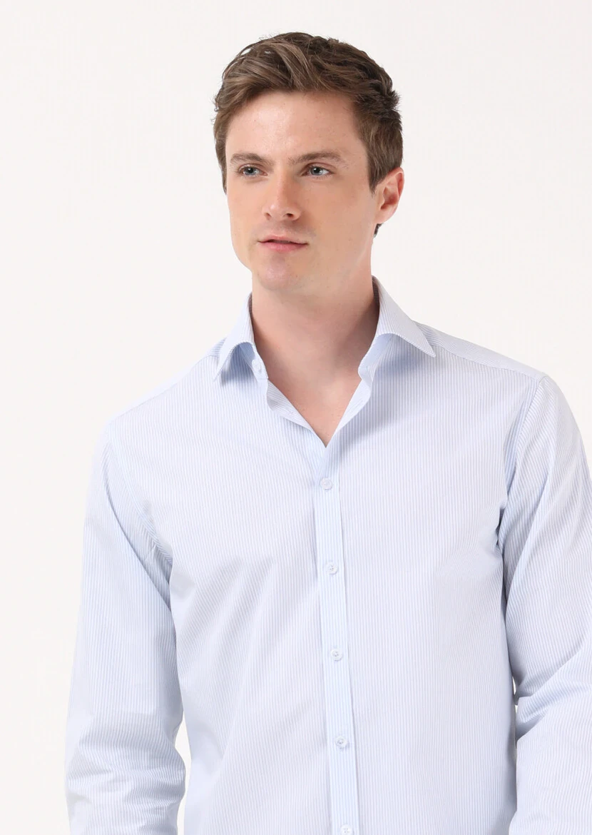 Blue Striped Regular Fit Weaving Classical 100% Cotton Shirt - 1