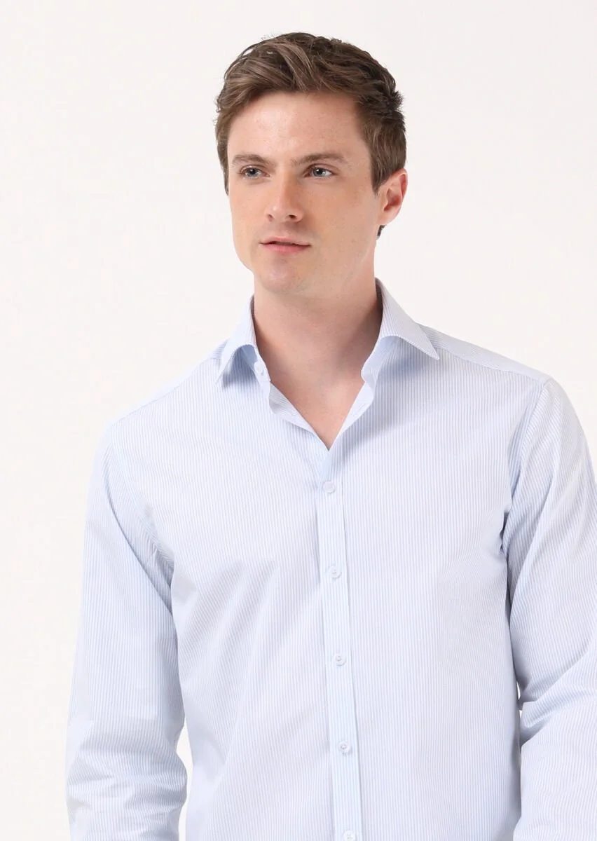 Blue Striped Regular Fit Weaving Classical 100% Cotton Shirt - 1