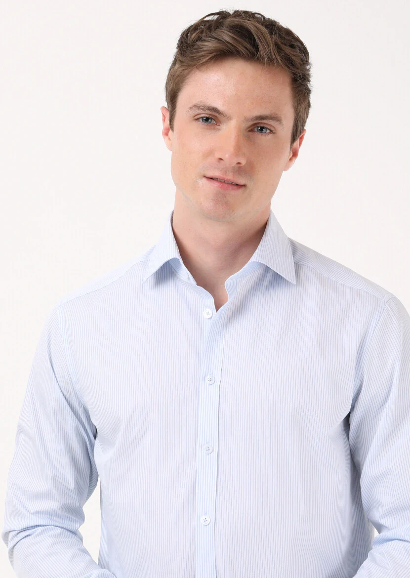 Blue Striped Regular Fit Weaving Classical 100% Cotton Shirt - 4
