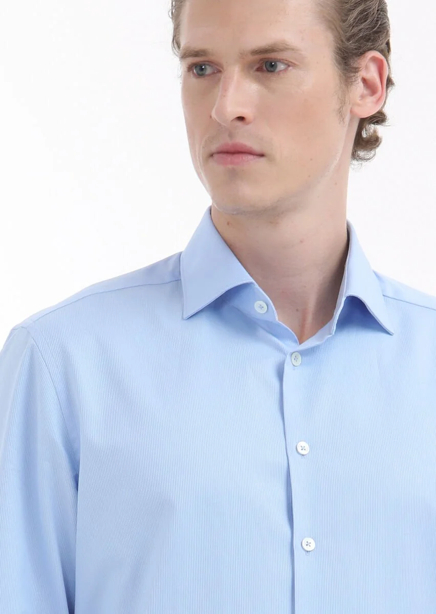 Blue Striped Regular Fit Weaving Classical 100% Cotton Shirt - 3