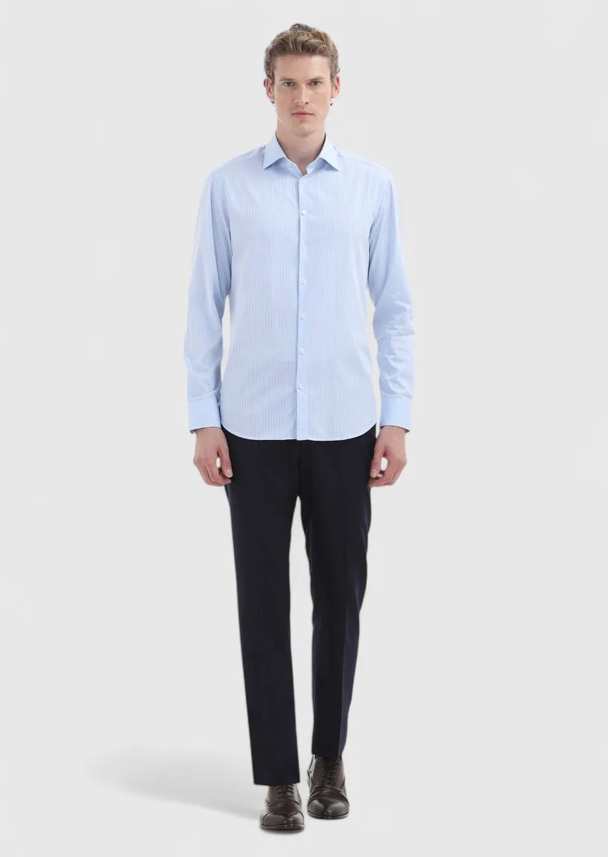 Blue Striped Regular Fit Weaving Classical 100% Cotton Shirt - 1