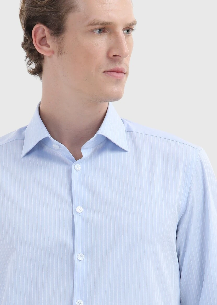 Blue Striped Regular Fit Weaving Classical 100% Cotton Shirt - 4