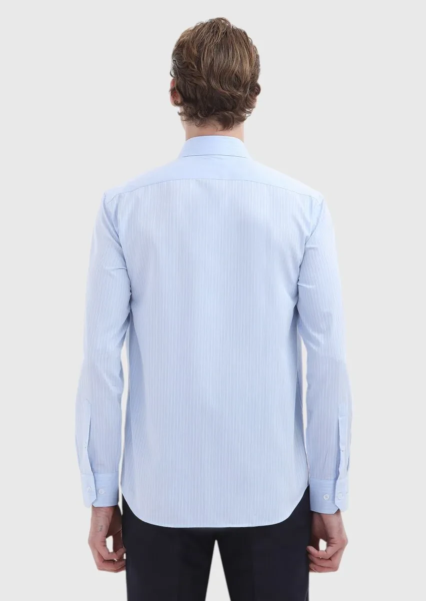 Blue Striped Regular Fit Weaving Classical 100% Cotton Shirt - 5