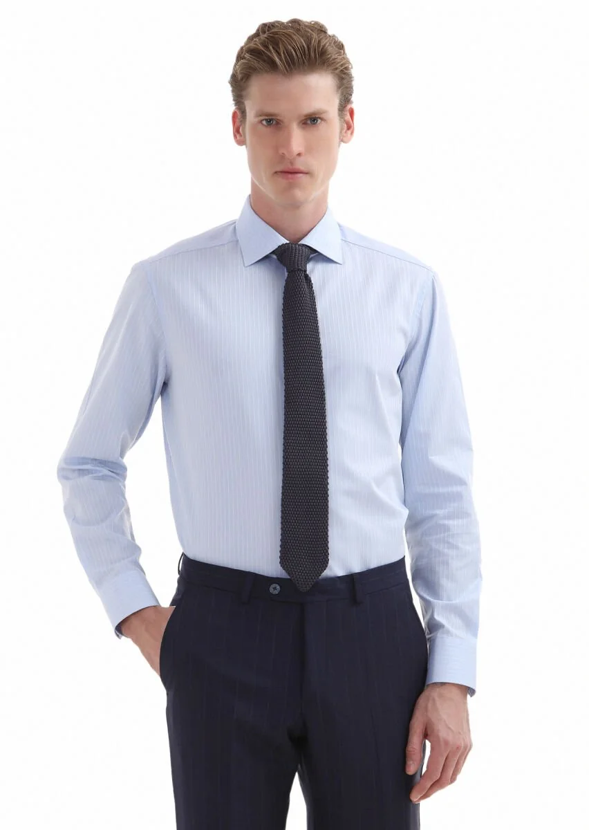 Blue Striped Regular Fit Weaving Classical 100% Cotton Shirt - 2
