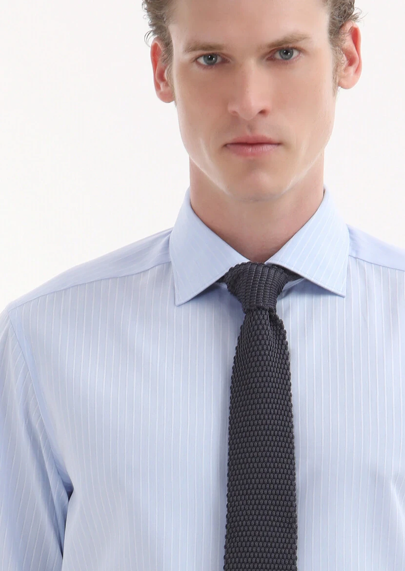 Blue Striped Regular Fit Weaving Classical 100% Cotton Shirt - 3