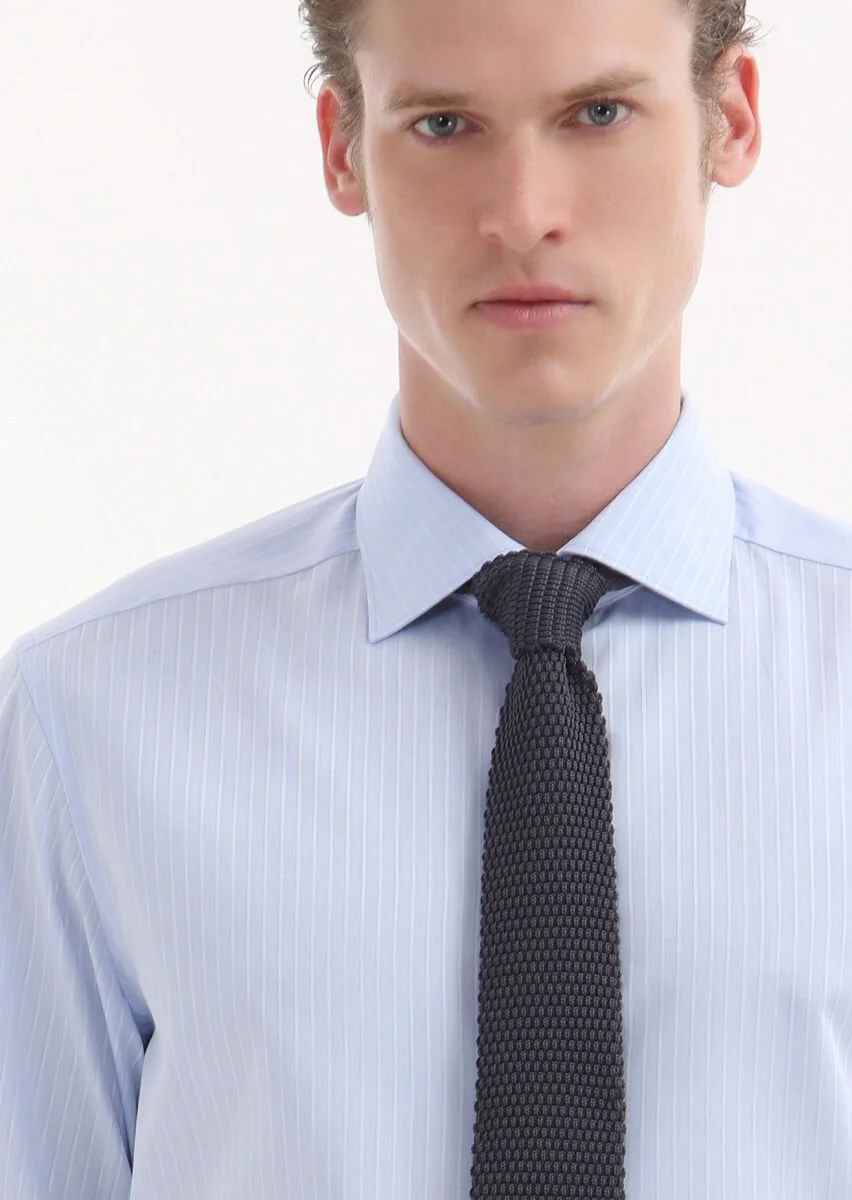 Blue Striped Regular Fit Weaving Classical 100% Cotton Shirt - 3