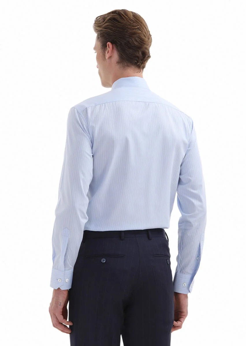 Blue Striped Regular Fit Weaving Classical 100% Cotton Shirt - 4