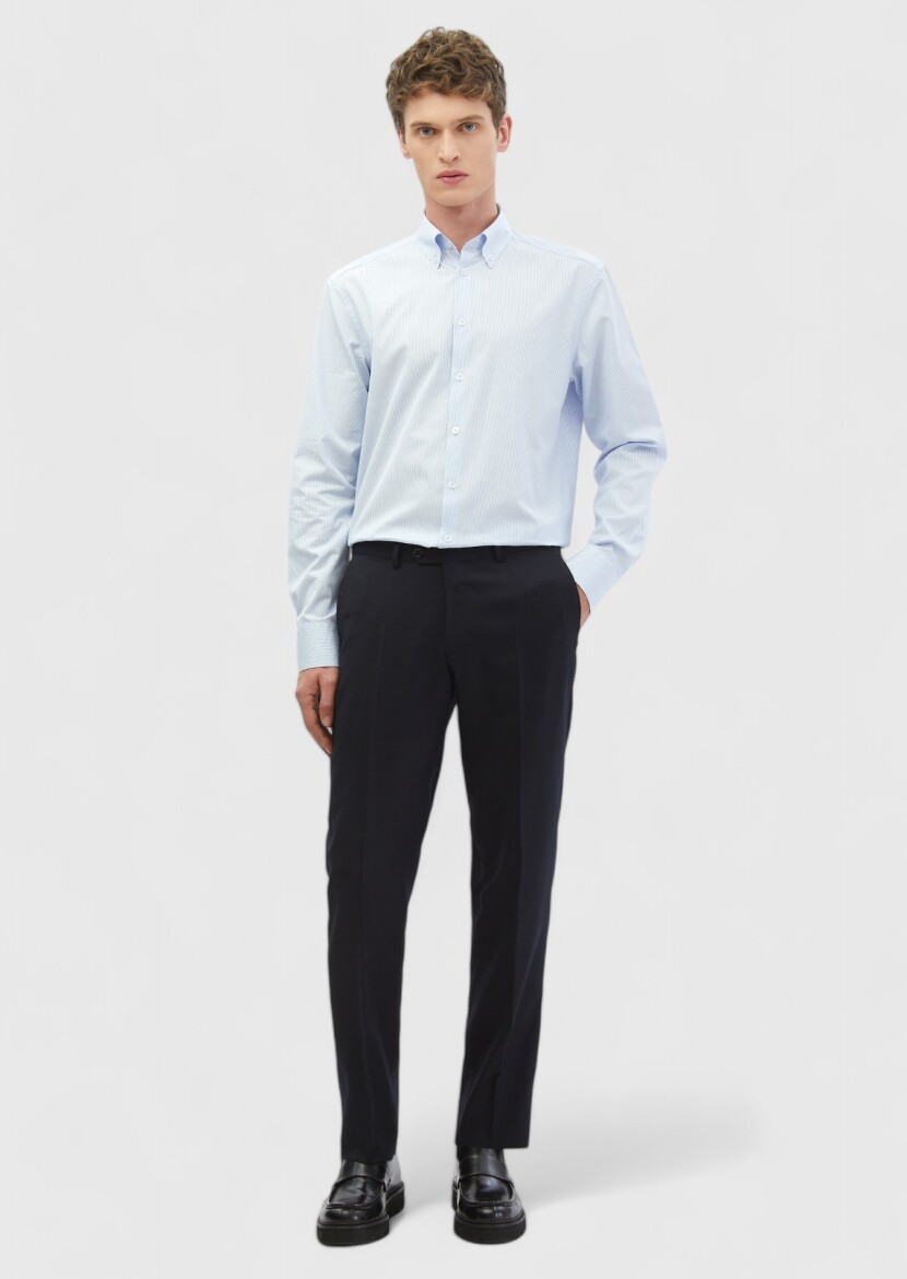 Blue Striped Regular Fit Weaving Classical 100% Cotton Shirt - RAMSEY