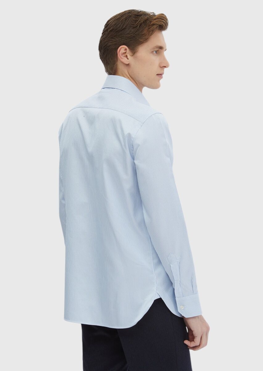 Blue Striped Regular Fit Weaving Classical 100% Cotton Shirt - 1