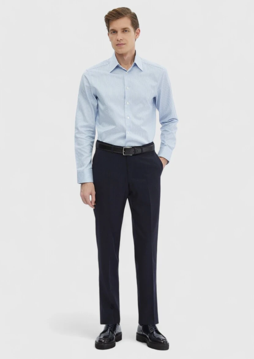 Blue Striped Regular Fit Weaving Classical 100% Cotton Shirt - RAMSEY