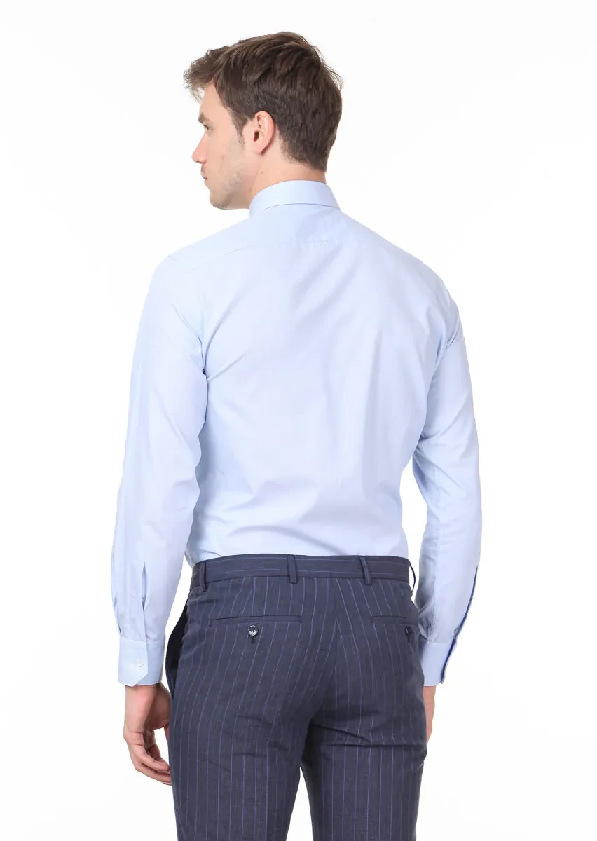 Blue Striped Regular Fit Weaving Classical Cotton Blended Shirt - 4