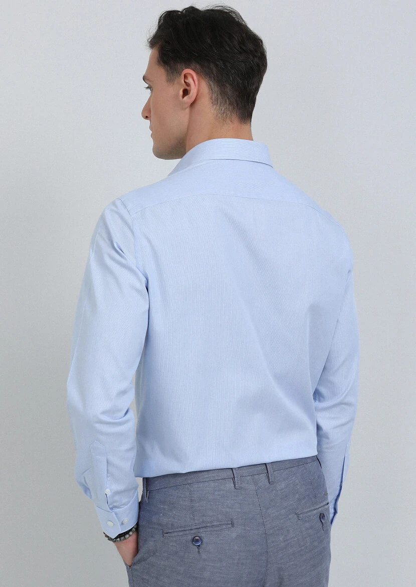 Blue Striped Regular Fit Weaving Classical Cotton Blended Shirt - 5