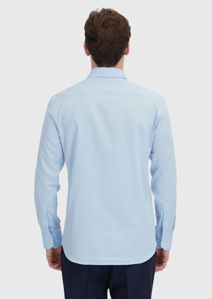 Blue Striped Regular Fit Weaving Classical Cotton Blended Shirt - 5